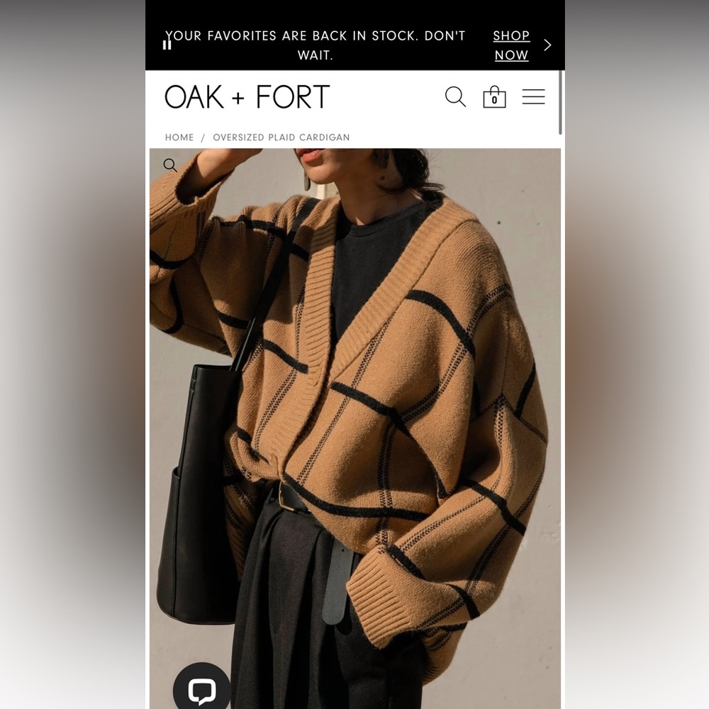 OAK + FORT Oversized Plaid Cardigan in Camel and Black